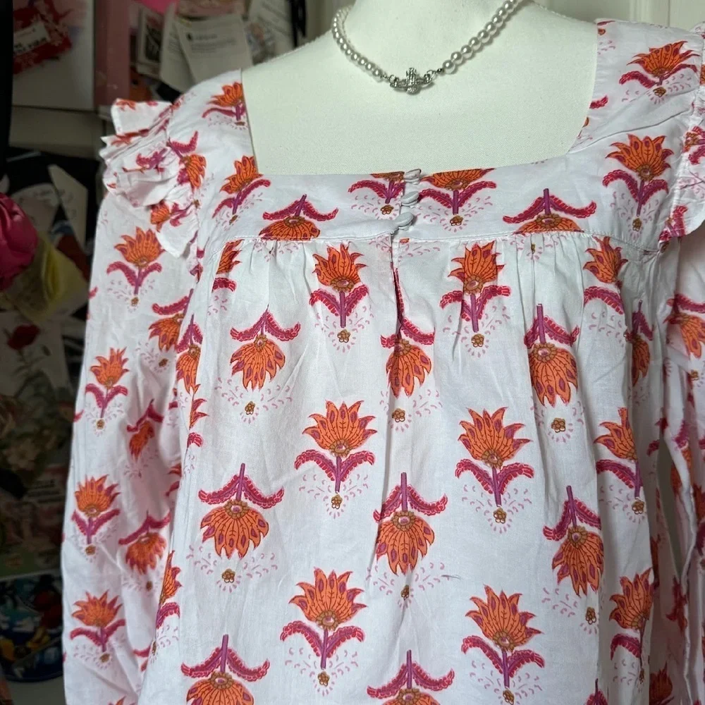 NWT J. Crew Orange Ruffled 3/4 Sleeve Blouse Large